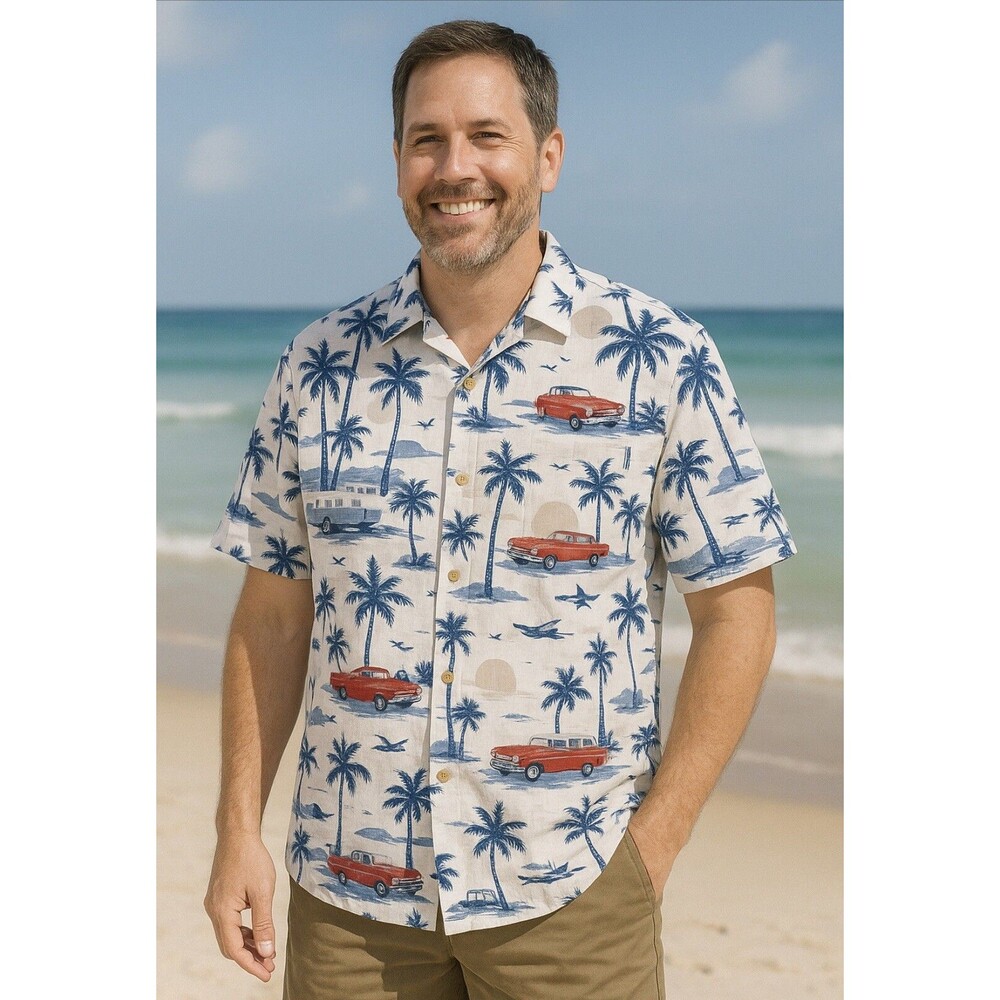 ST JOHNS BAY Tropical Hawaiian Button Down‎ Shirt XXL  White Retro Vacation 70’s